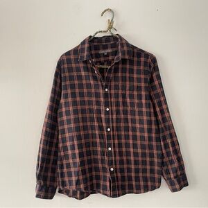 Slate + Stone Men's Plaid Button-Up Shirt Blue Orange Medium